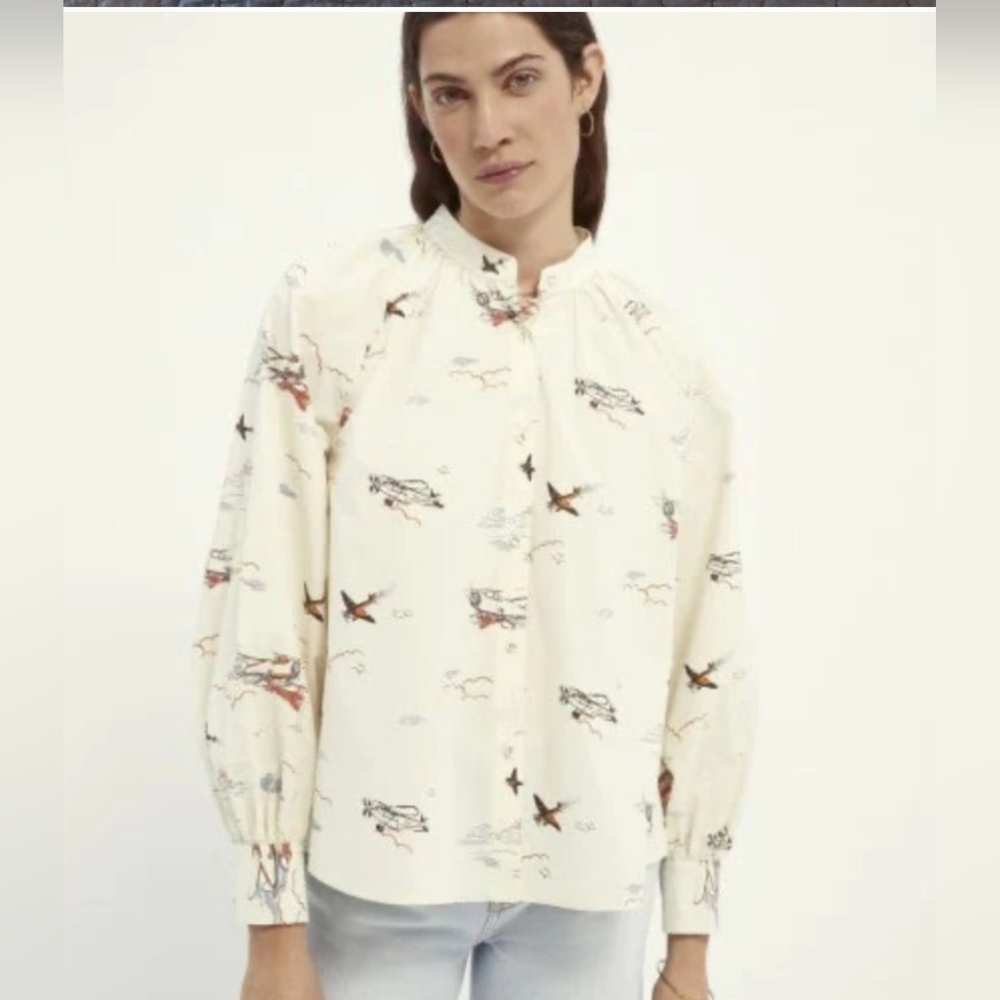 Scotch & Soda Maison Scotch Organic Cotton  Ecru Planes Button Down Blou…